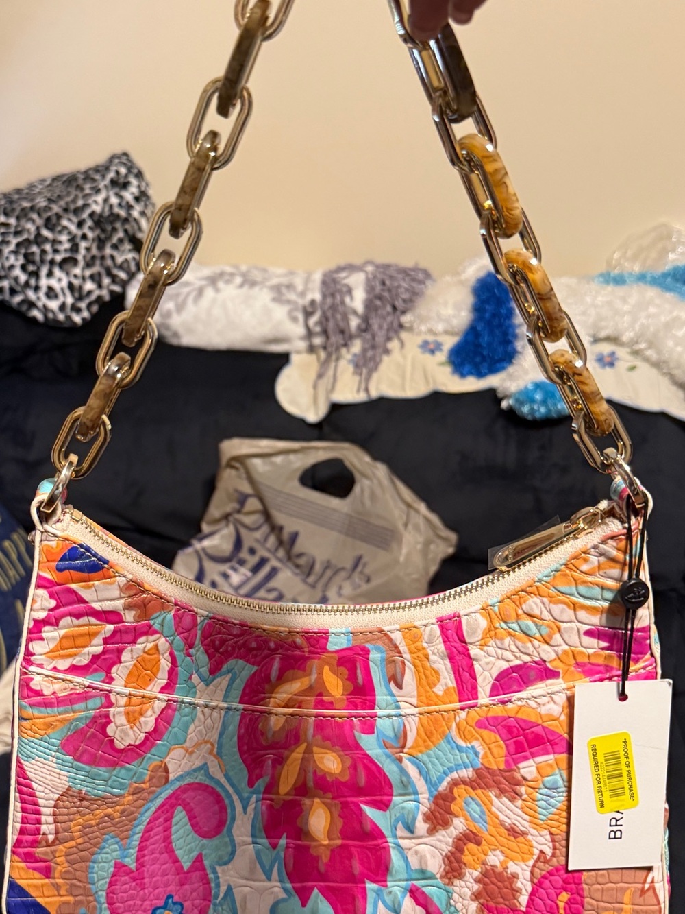 Brahmin Multicolor Floral Quilted Shoulder Bag with Gold Chain Strap